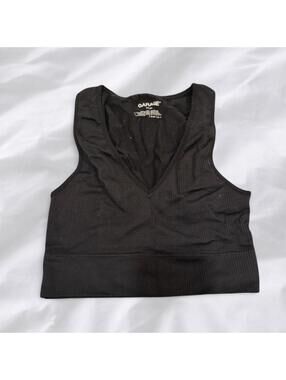 Garage ribbed black v-neck tank top